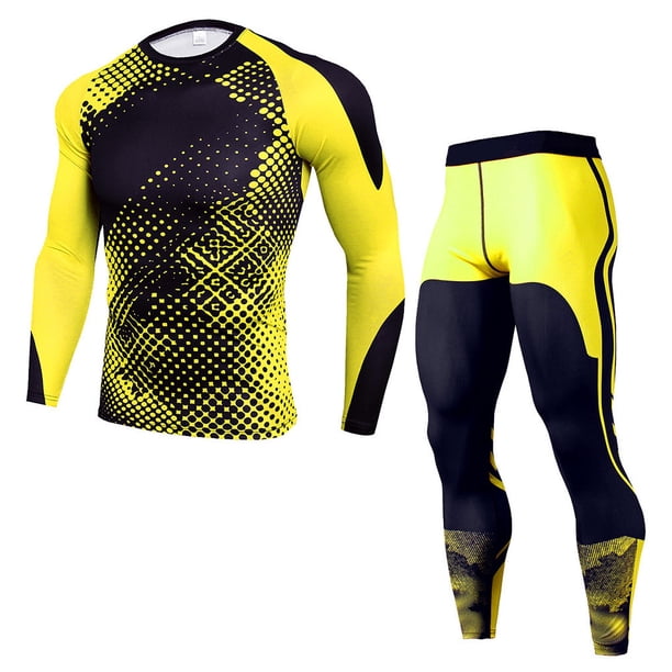Guardurnaity Traje de ropa interior térmica para hombre Calzoncillos largos Función de deportes al aire libre de invierno Ropa de ciclismo Fitness conjuntos de ropa Amarillo SG