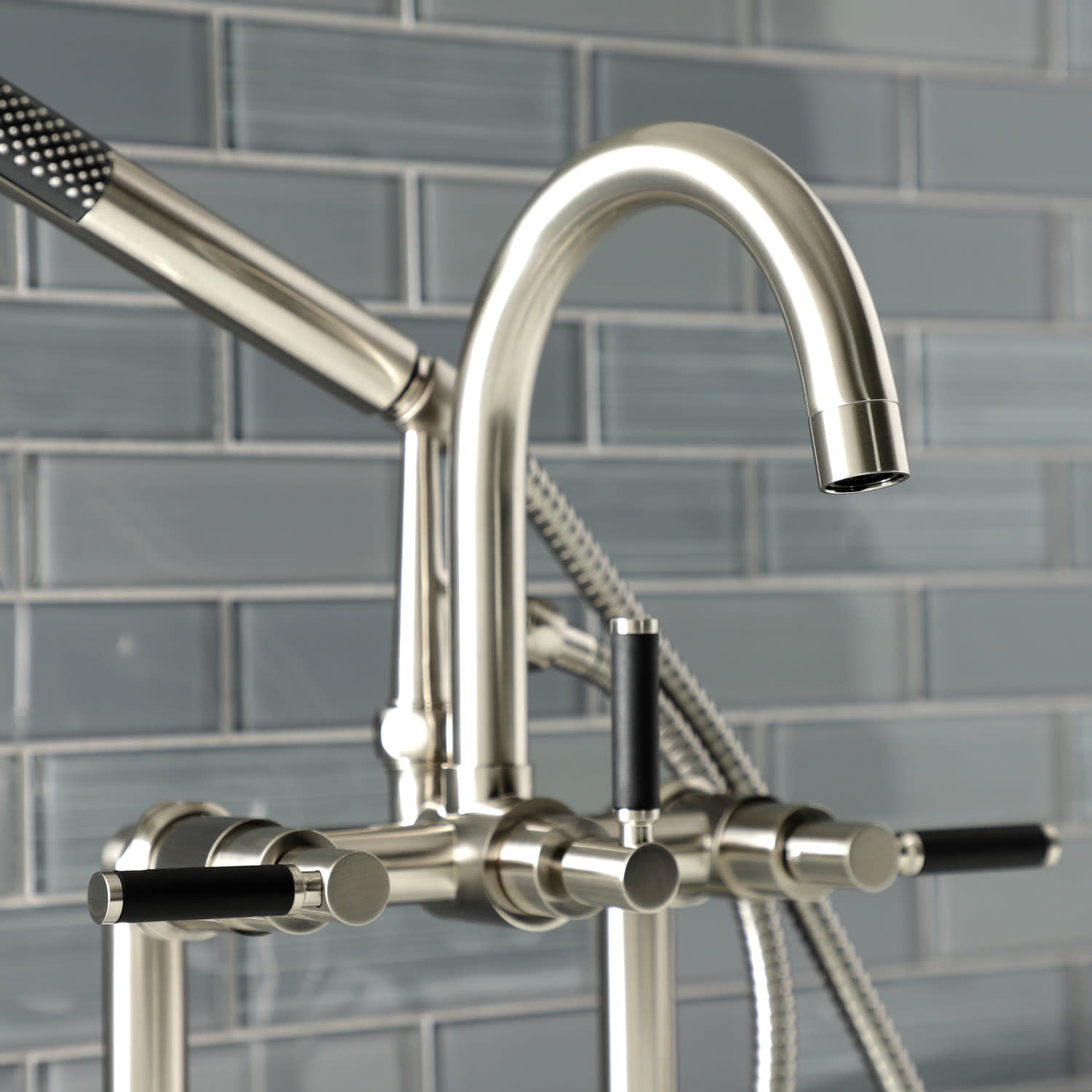 Kingston Brass AE8108DKL 7 in. Aqua Vintage Kaiser Deck Mount Clawfoot Tub Faucet, Brushed Nickel