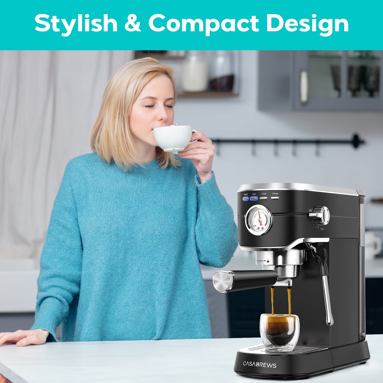Casabrews Compact Espresso Coffee Machine with Milk Frother Wand, Black &  Silver, 1 Piece - Kroger