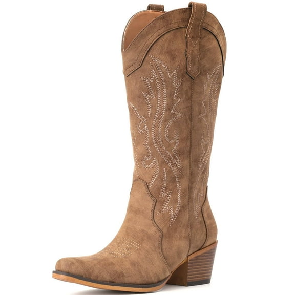 Cowboy Boots For Women Western Cowgirl Boots with Chunky Heel Mid Calf Snip Toe Ideal for low insteps