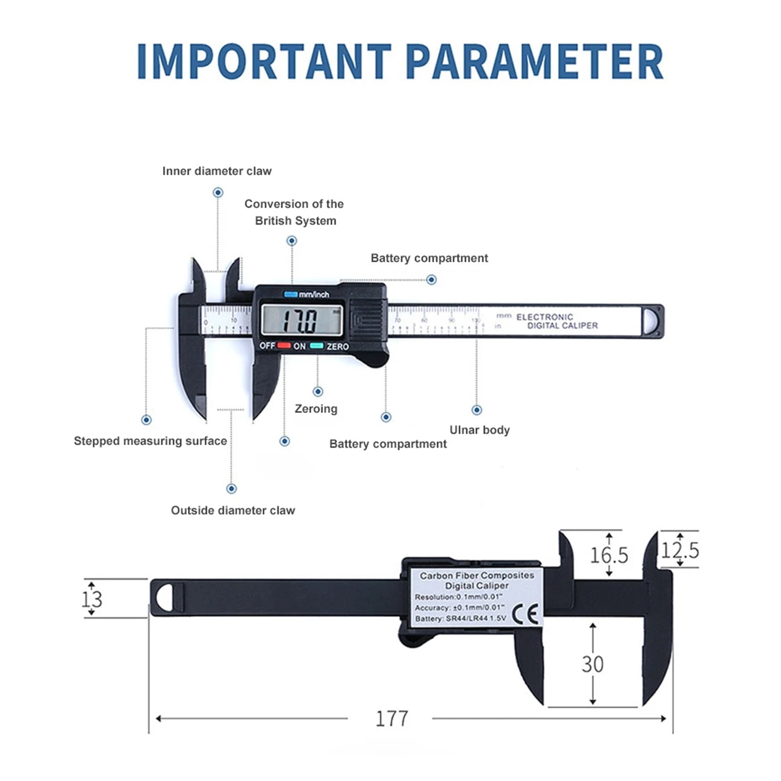 0-100mm Vernier Caliper Gauge Delicate Design Practical Multi-function LCD Digital Electronic Micrometer Measuring Tool ,Precision Measuring