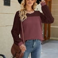 thumbnail image 3 of QLEICOM Women's Crewneck Long Sleeve Patchwork Tops Casual T-shirt Blouses Shirts Tops Wine XL, US Size 10, 3 of 5