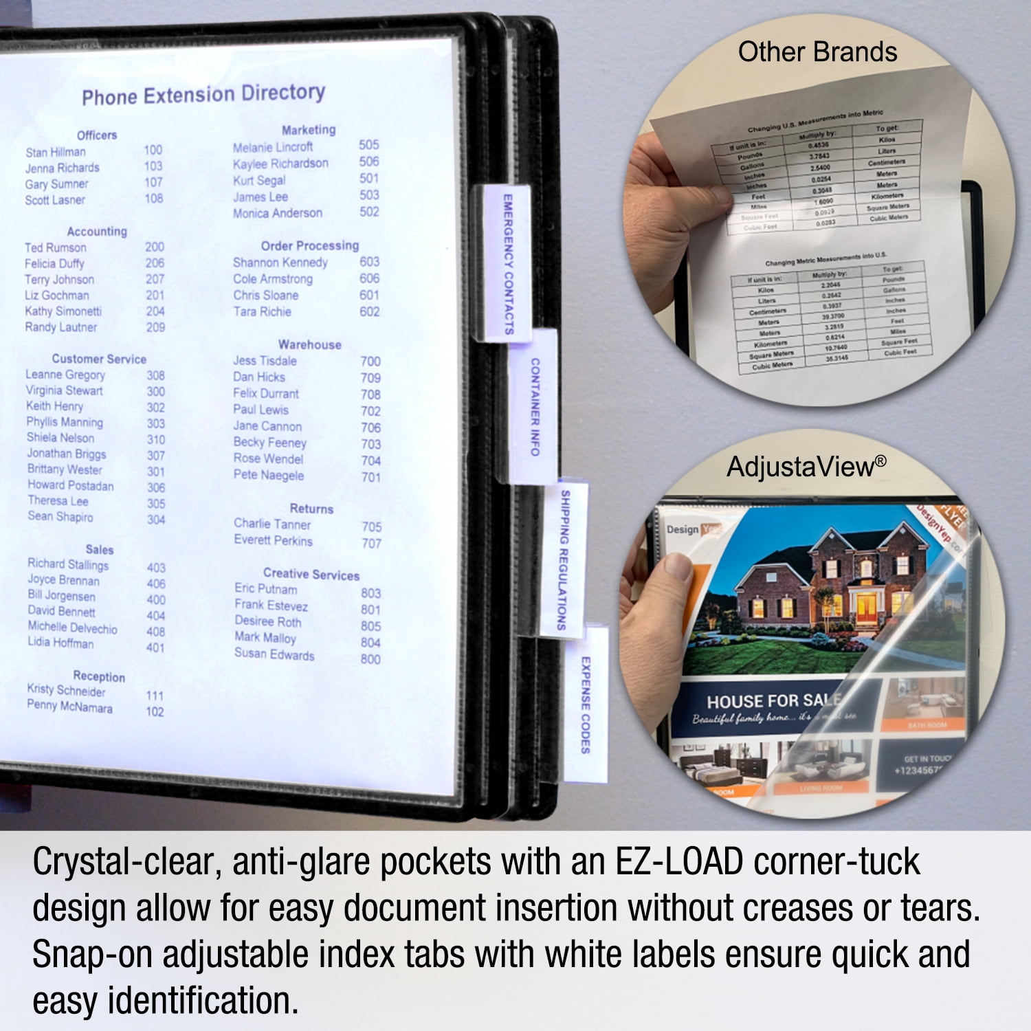 Ultimate Office AdjustaView™ 10-Pocket Wall Reference Organizer with Easy-Load Pockets and Mounting Screws, Black Pockets