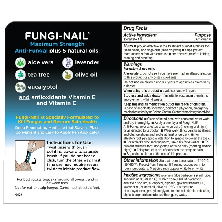 Fungi-Nail Pen Applicator Anti-Fungal Solution, Kills Toe Fungus with  Tolnaftate & Clinically Proven to Cure and Prevent Fungal Infections, 0.101  Fl ...