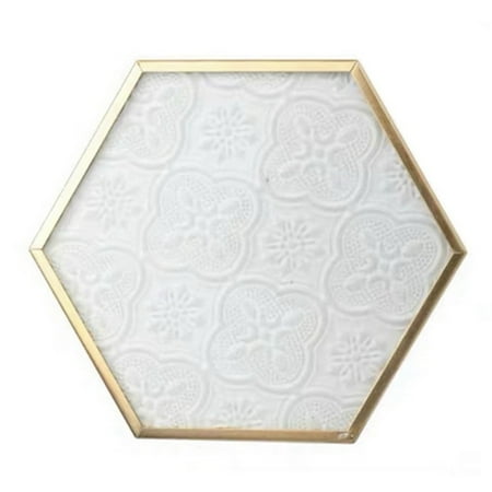 

Forzero Ins European Retro Window Grille Glass Coaster Gold Copper Embossed Pattern Hexagonal Glass Coaster Dining Insulation Pad