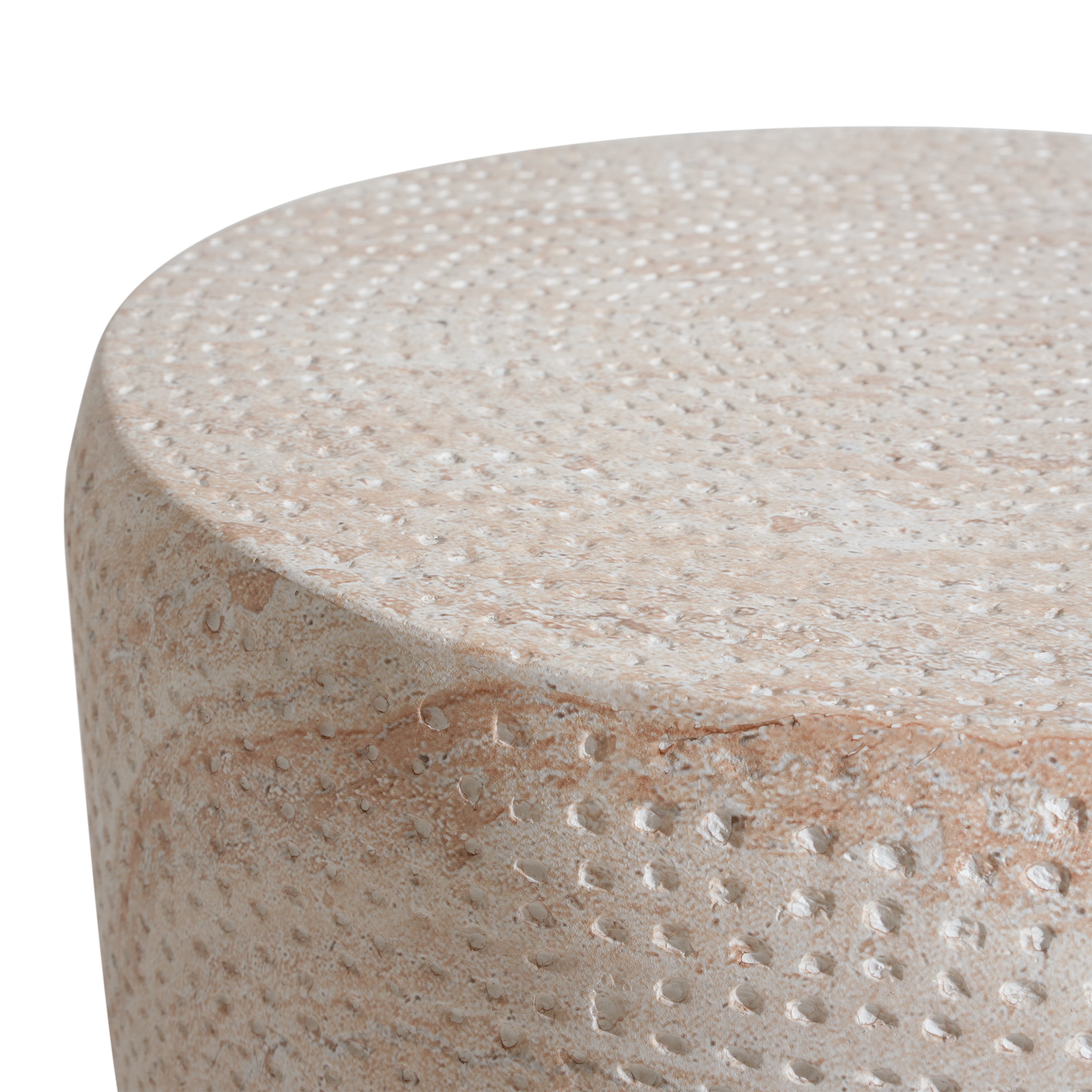 Lightweight Concrete Side Table with Travertine Finish, Beige, 14.25 x 14.25 x 17.5 in