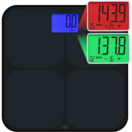 Smart Weigh Digital Bathroom Scale, High Accuracy, Dual Color Weight Change Detection and Smart Step-On Auto Recognition for 8 Users, Black, SW-SMS500-BLK