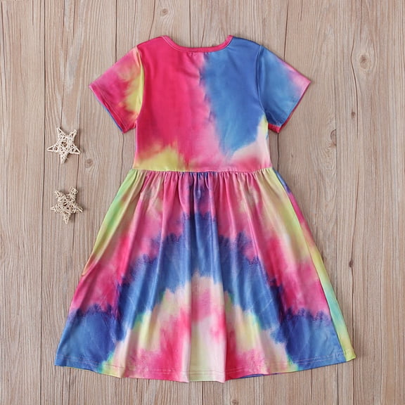 Rainbow Mesh Universe Baby Girls Dress Kids Toddler Sundress Party Summer Dresses 4-9 Years