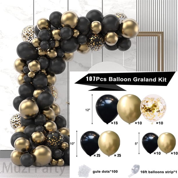 Kit de Guirnalda de Globos Casa de los Tesoros Dorados y Negros 123 Unidades Látex