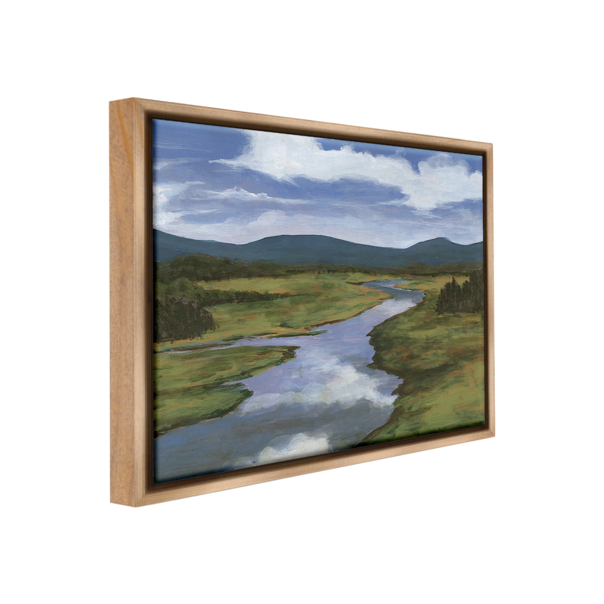 Stupell Industries River with Cloud Reflection Landscape Painting Brown Floater Framed Canvas Art Print Wall Art, 21 x 17