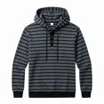 thumbnail image 4 of Men's Striped Henley Hoodie, Long Sleeve Button Placket Drawstring Pullover Hooded Sweatshirt, 4 of 7
