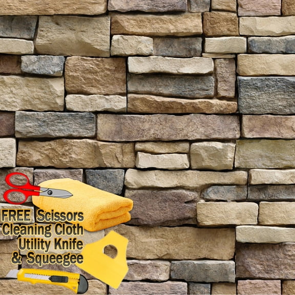 3ft x 20ft 3D Stone Brick Wallpaper Vinyl Film Sticker Rock Stacked 36" x 240"