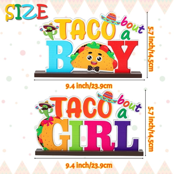 Grobro7 Wooden Gender Reveal Centrepiece, 24cm Taco Bout a Baby Boy Girl Desktop Decorations for Baby Shower, 2 Pieces