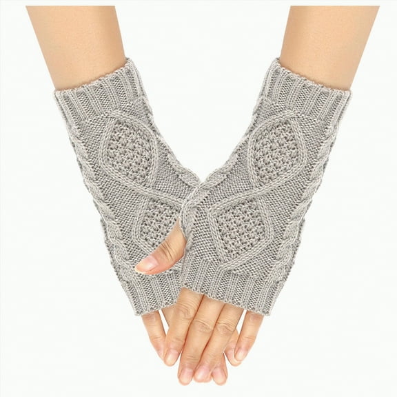 Linfrsh Arm Gloves Clothirily Arm Warmers, Women's Winter Long Fingerless Gloves Knit Mitten Gloves Arm Sleeves for Women with Thumb Hole Grey,One Size