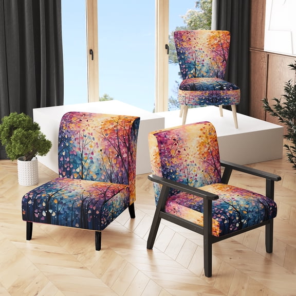 Designart "Harmony in the Colorful Forest III" Multi-Color Abstract Upholstered Accent Chair - Modern Arm Chair For Living Room