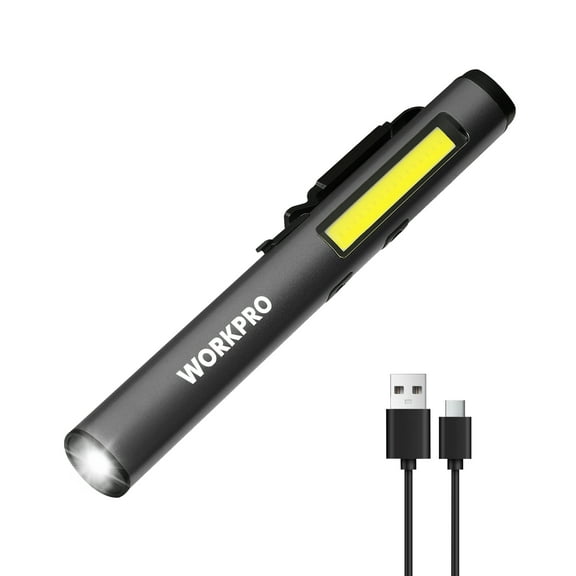 WORKPRO 3-in-1 UV and LED Pen Flashlight, Rechargeable Mini Pocket Penlight with 365 nm Black Light, 450 Lumen White Floodlight, for Inspection, Work, Repair, Pet Secretion Detection