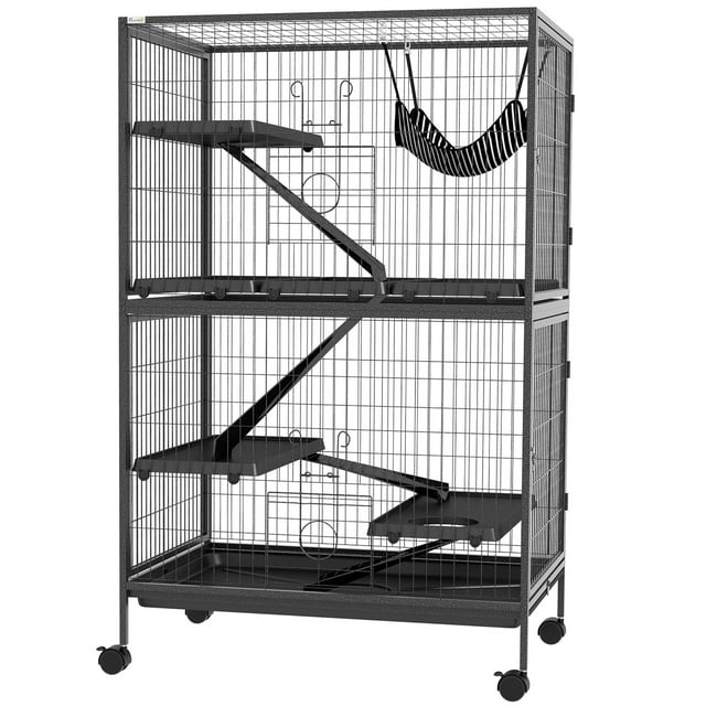 5-Tier Rolling Small Animal Cage, Deluxe Guinea Pig Cage, Ferret Cage for Mink Chinchilla Kitten Rabbit, Grey