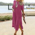 thumbnail image 6 of Joernso Fashion Dress O Neck Lightweight All-match Slit Hem Long Dress Women Clothes, 6 of 8