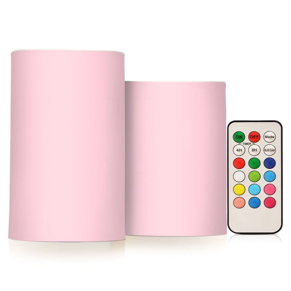 Flickering Flameless LED Candles set of 2 Battery Operated 18-Key Remotes Timer Halloween Fall Decor Soft Pink D3''xH4''5''