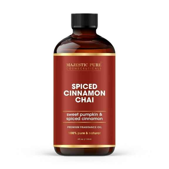 MAJESTIC PURE Spiced Cinnamon Chai Premium Oil | 100% Pure & Natural | Cinnamon, Clove, Pumpkin Oil Used in Diffusers, DIY, Self Care | 4 Fl Oz