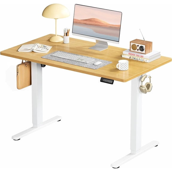 SAZYY 40 Inch Natural Electric Height Adjustable Standing Desk, Home Office Computer Table, Smooth Dual Motors