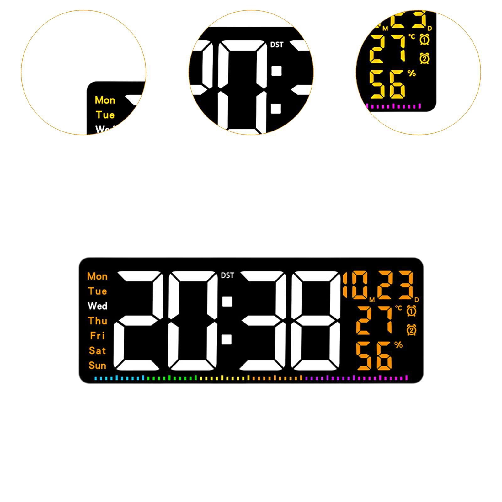 TISHITA Digital Wall Clock with Temperature Display Ideal Gift Sturdy Practical Calendar Clock LED Alarm Clock for Office Bedroom Orange