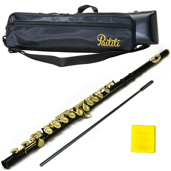 PAITITI Black Plated Gold Key Close Hole C Flute, Good Sound with Lightweight Case, Case Cover and More