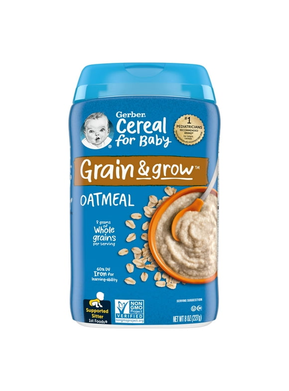 Gerber 1st Foods Cereal for Baby Grain & Grow Baby Cereal, Oatmeal, 8 oz Canister