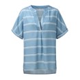 thumbnail image 2 of Gibobby Camiseta Powerblend con Cuello en V Camiseta suelta informal con cuello en V para mujer, blusa manga corta con estampado(Gris,CH), 2 of 5