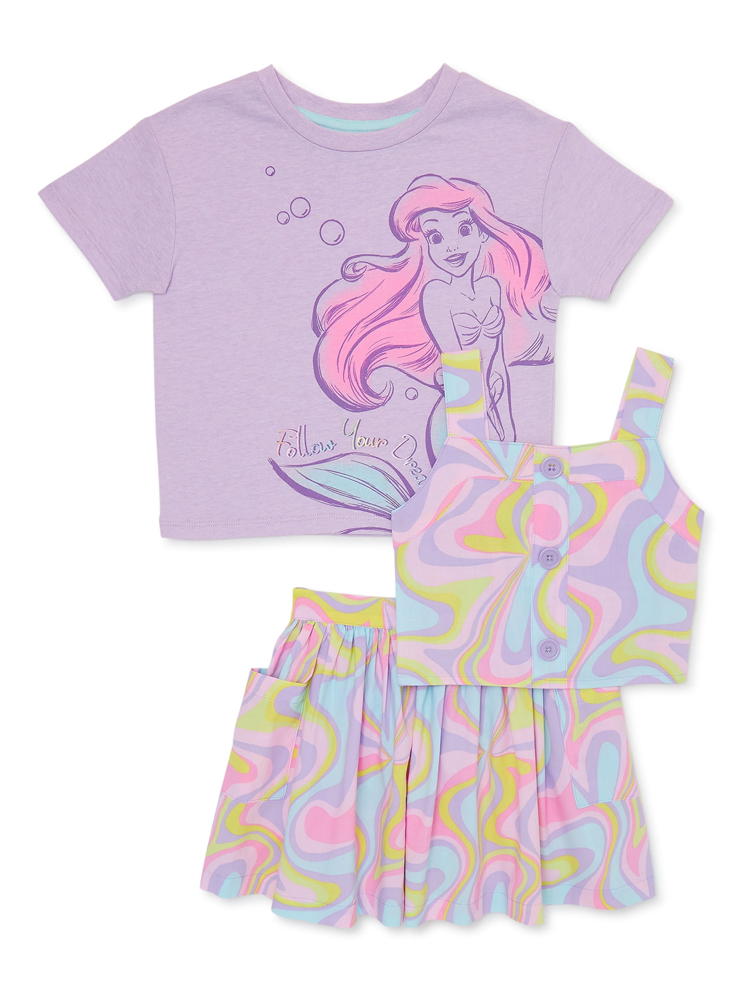The Little Mermaid Baby and Toddler Girls Tee, Tank and Skirt Set, 3-Piece, Sizes 12M-5T