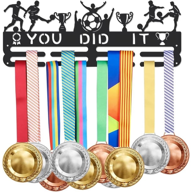 Perchero para colgar medallas de fútbol, estante para exhibir medallas You Did It, soporte para colgar en la pared, soporte para exhibir cintas, ganchos de hierro para decoración, regalos para niños