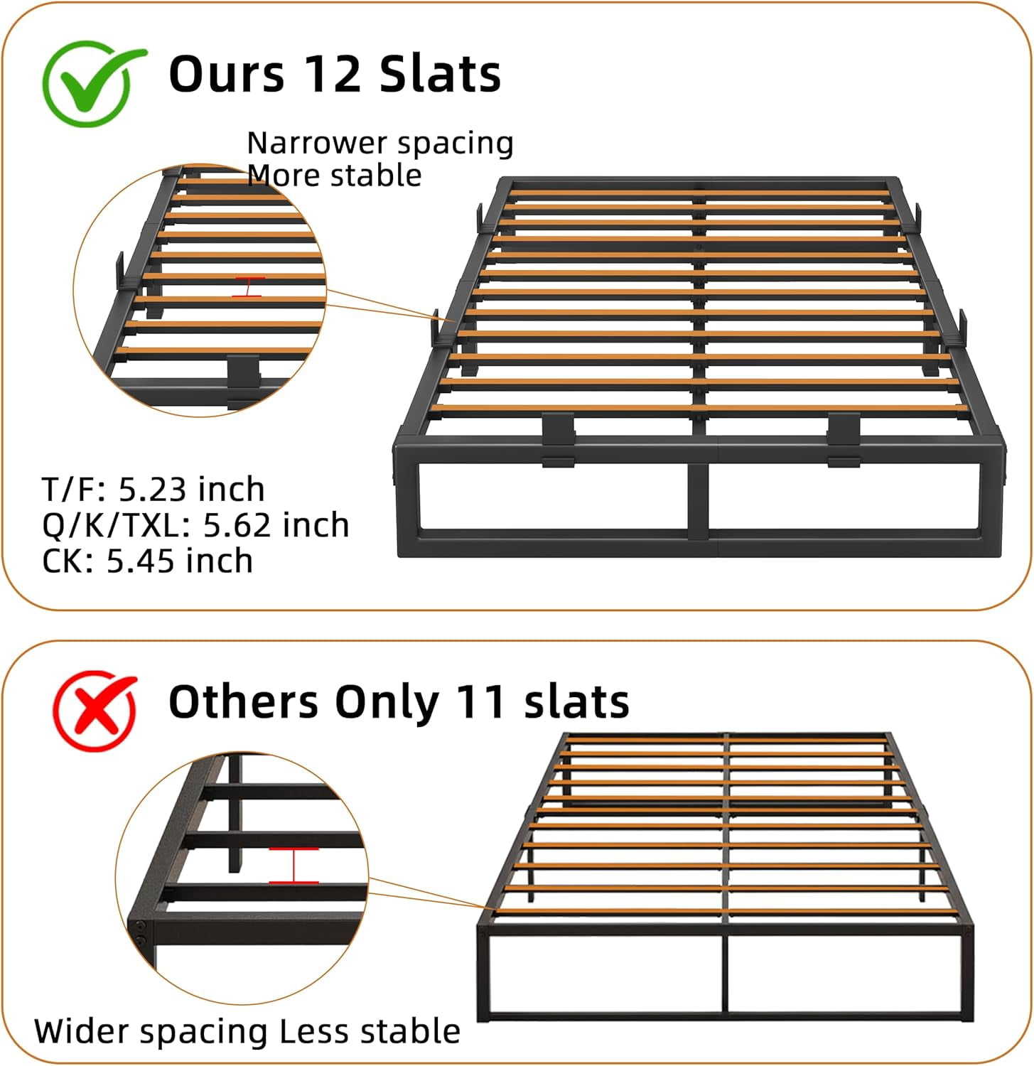 18-Inch Queen Size Metal Platform Bed Frame with Squeak-Free U-Slot Design, 3500 lbs Capacity, Under Bed Storage, Black