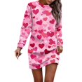 thumbnail image 2 of Women's Round Neck Valentine's Day Printed Long Sleeve Wrap Hip Dress Sweater Dresses, Fall and Winter Casual Wear for Romantic Occasions, Soft Fabric,Pink,3XL, 2 of 6