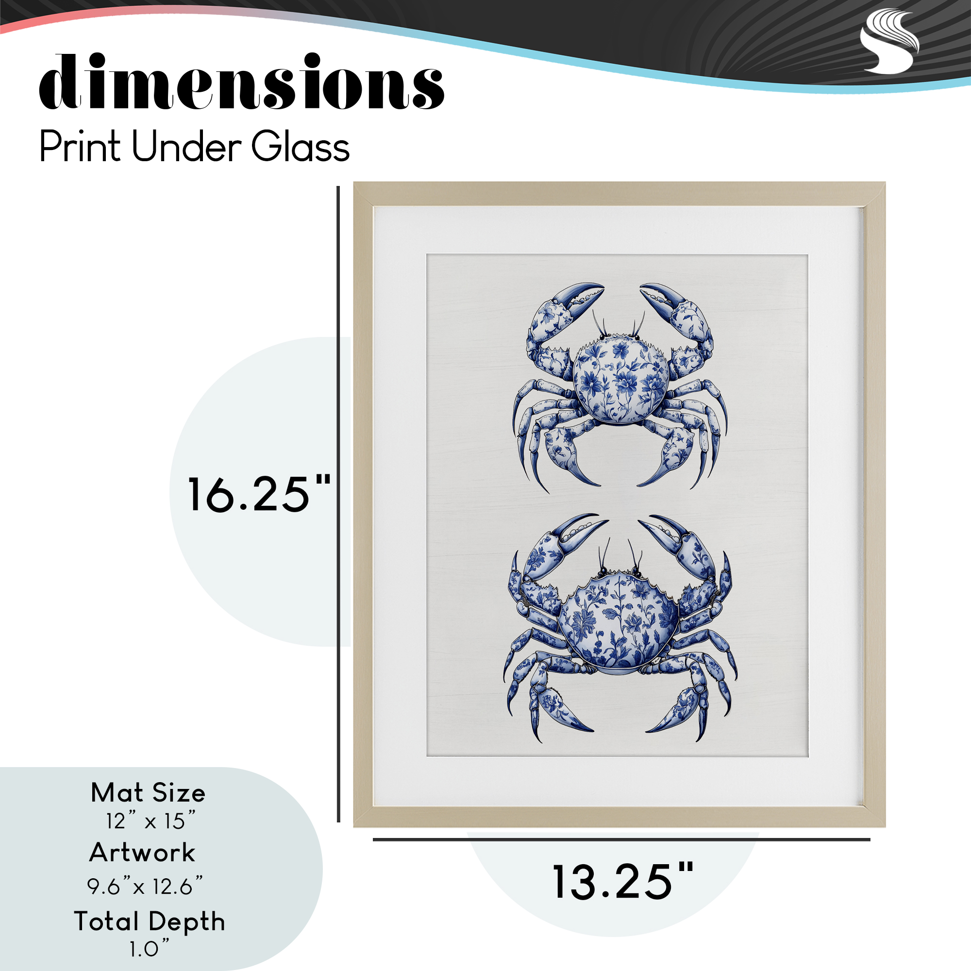 Vintage Toile Crabs Birch Framed Print Under Glass, design by Lettered and Lined