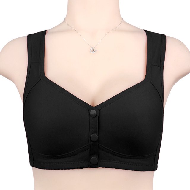 36/80-52/120 Talla Estereotipada Taza Frontal Botón Delantero Ropa Interior De Edad Media Y Vieja Cara Lisa Sin Anillo De Acero Chaleco De Cinturón De Hombro Ancho Nuevo Sujetador Grande
