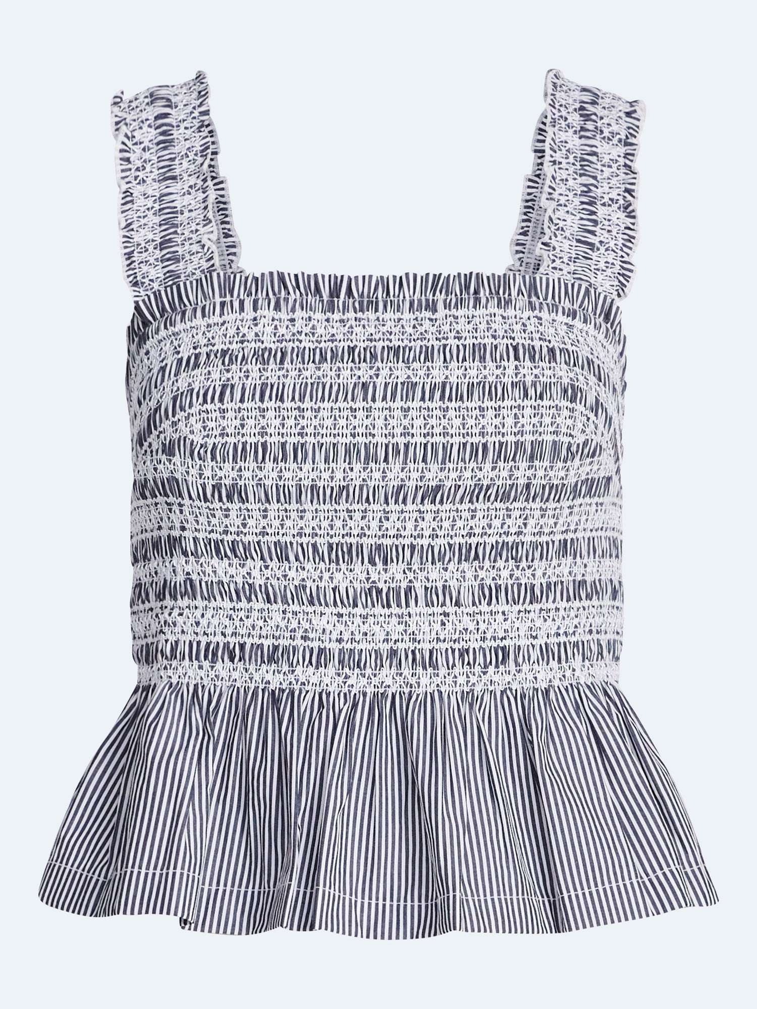 Free Assembly Women's and Women's Plus Smocked Cotton Tank Top with Peplum Hem, Sizes XS-4X
