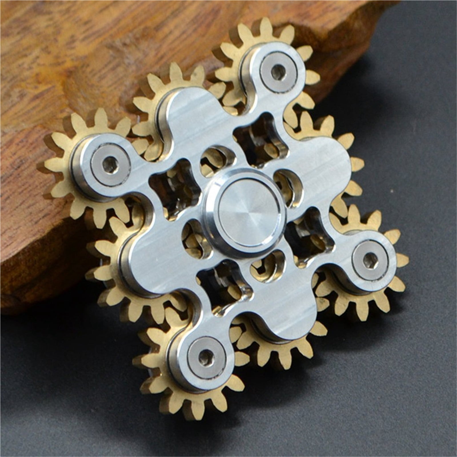 Pure Brass Fidget Spinner Gears Linkage Fidget Metal DIY Hand Spinner Spins Long Time EDC Focus Meditation Break Bad Habits ADHD with Multiple Premium Bearings (13 Bearings White)