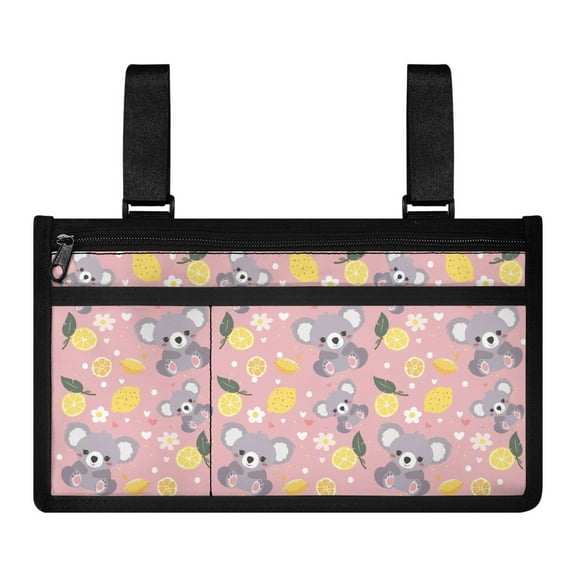 Jiueut Lemon Koala Wheelchair Armrest Side Hanging Storage Bag Wheelchair Pouches with Pockets for Women Street Side Bag for Wheelchair Armrest Wheelchair Arm Bag