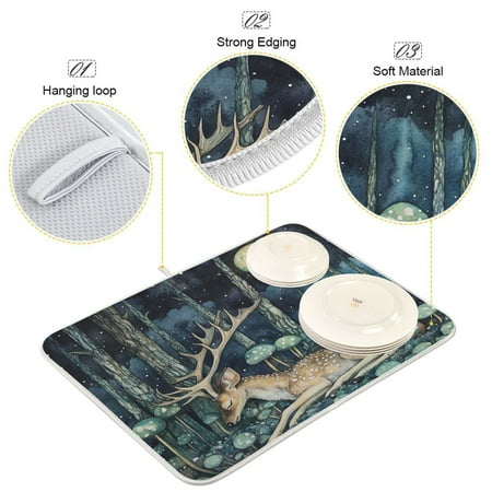 

BZSMCE Dish Drying Mat Moonlit Deer Retreat Pattern Design Drying Mats