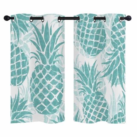 Teal Green Pineapple Blackout Curtains 39 Inches Long Summer Country Vintage Tropical Botanical Fruits Thermal Insulated Room Darkening Drapes with Grommets for Living Room 27.5 W x 39 L 2 Panels