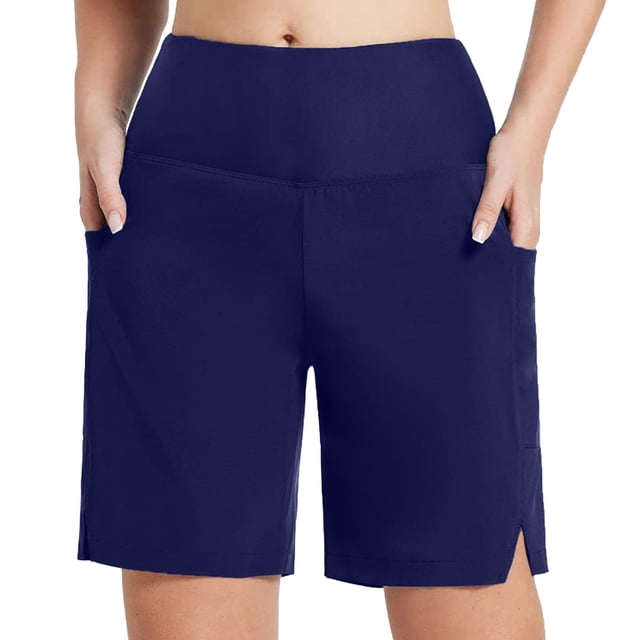 Women's 7" Swim Board Shorts with Pockets Quick Dry High Waisted Tummy Control Swimsuit Bottom Swim Trunks for Women