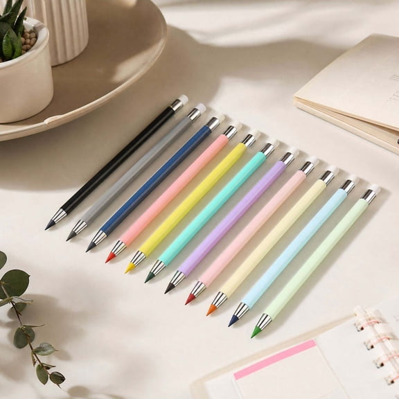 12pcs Everlasting Pencil with Eraser No Sharpening Needed Writing Pencil for Drawing and Daily Use