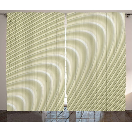 Modern Decor Curtains 2 Panels Set, Futuristic Wavy Spherical Disc Band Lines Expanding Drop like Minimalist Print, Window Drapes for Living Room Bedroom, 108W X 84L Inches, Eggshell, by