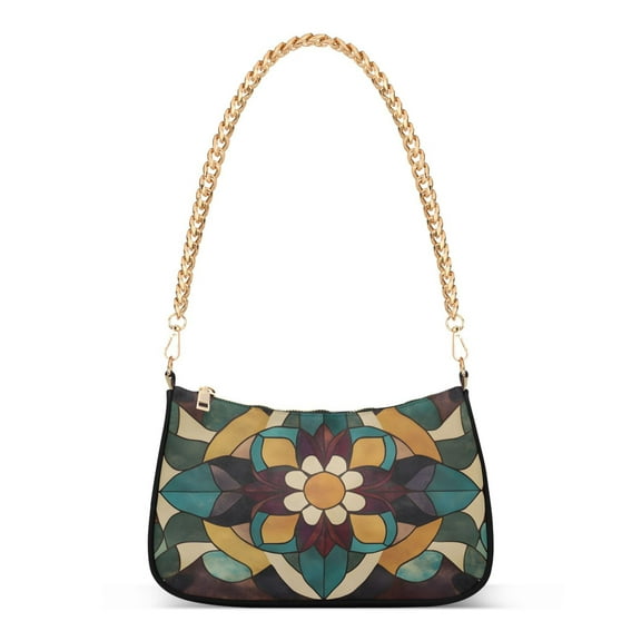 Ryvnso Enthic Vintage Flower Womens Chain Shoulder Bag Tote Handbags Clutch Hobo Purse with Zipper for Travel