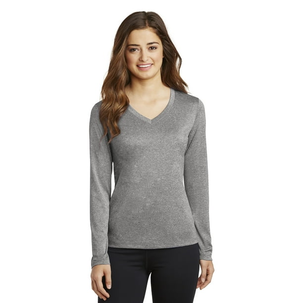 SPORT-TEK Camiseta de manga larga para mujer Heather Contender con cuello en V. LST360LS Antiguo deporte-tek LST360LS