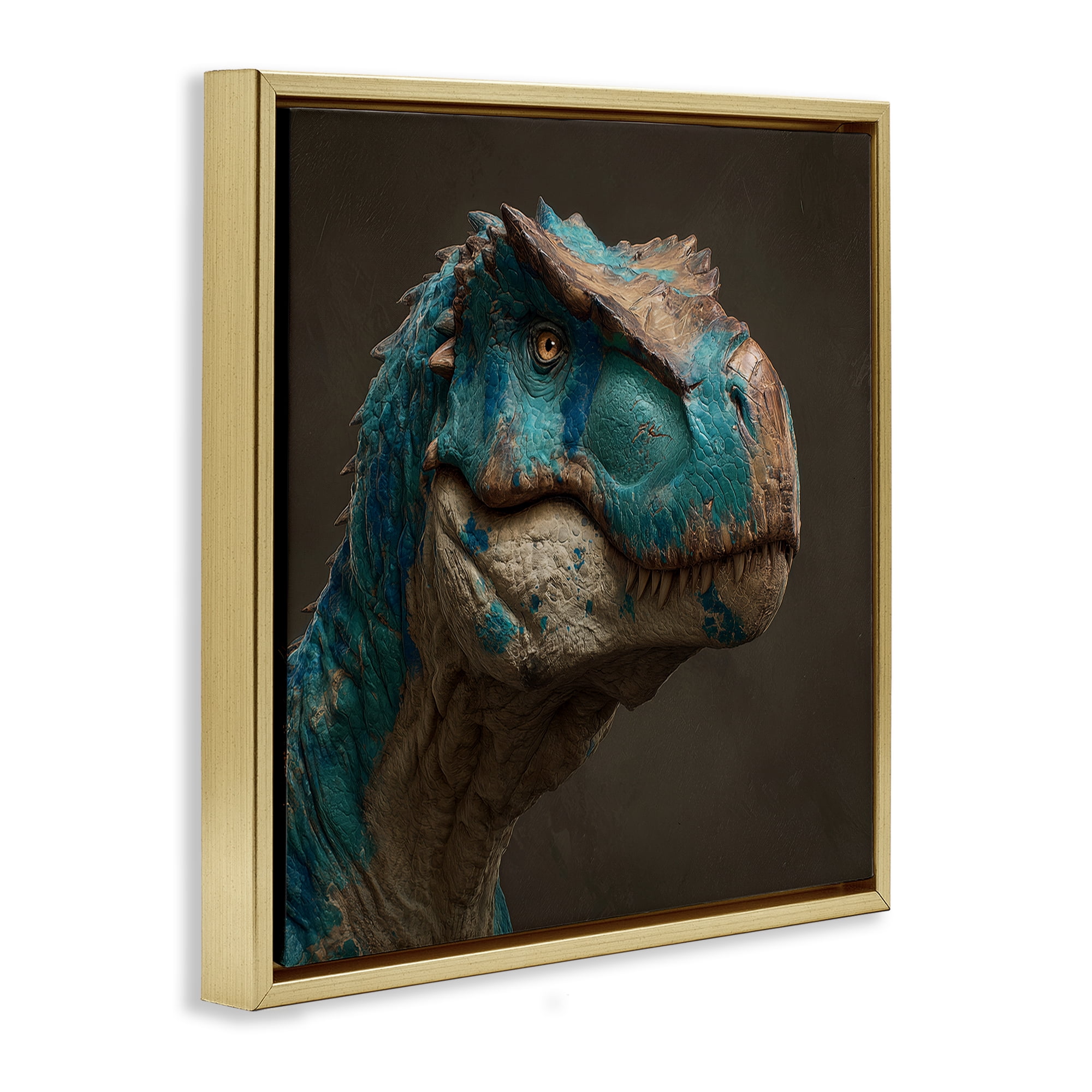 Stupell Industries Cerulean Scaled Dinosaur Detail Gold Framed Floater Canvas Wall Art, design by Wumples