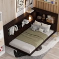 thumbnail image 2 of MODERNLUXE Wood Twin Size Platform Bed with Shelves, Storage Daybed with USB Ports, Espresso, 2 of 12