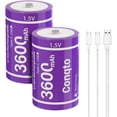 thumbnail image 1 of 3600mAh D Batteries with 2 in 1 USB-C Cable, High Capacity and High Performance Lithium D Battery Replacement for Remote Control, Electronic Toys etc. (2P), 1 of 7