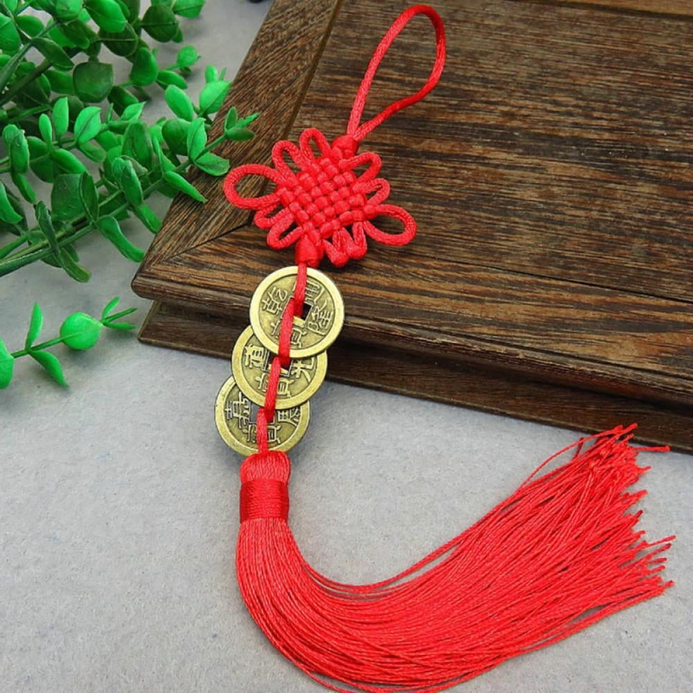 1 Chinese Knot DECORATIVE TASSEL Carved Wood Red Cord Fringe Asian Home Decor 