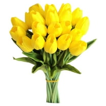 Luxtrada 20Pcs Tulips Real Touch Artificial Flowers Fake Tulips Arrangement Bouquet for Home Kitchen Office Wedding Spring Holidays Valentine's Day Decor (Yellow)
